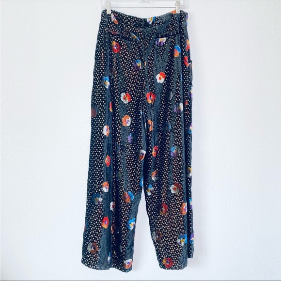 COPY - Anthropologie Eva Franco Velvet Metallic Pasquette Floral Wide Leg Pants… - Picture 3 of 14
